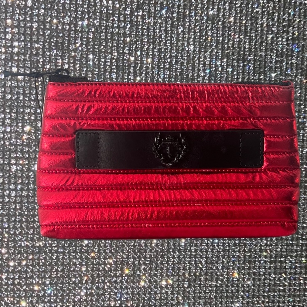 Rudsak bag pouch quilted metallic red shiny black Canadian heritage makeup purse